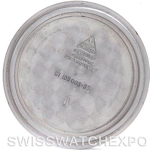This image shows the inside case back of an Omega Speedmaster 105.003-65 Men's Stainless Steel Black Dial 105.003-65 Men's Stainless Steel Black Dial model ST 105.003-65.