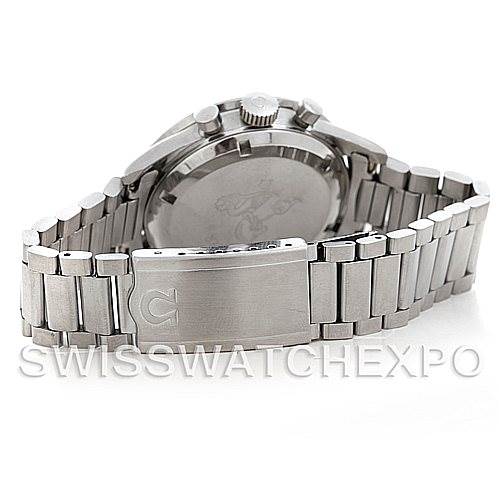 The image shows the back of the Omega Speedmaster 105.003-65 Men's Stainless Steel Black Dial 105.003-65 Men's Stainless Steel Black Dial watch and its metal bracelet, with the clasp prominently displayed.