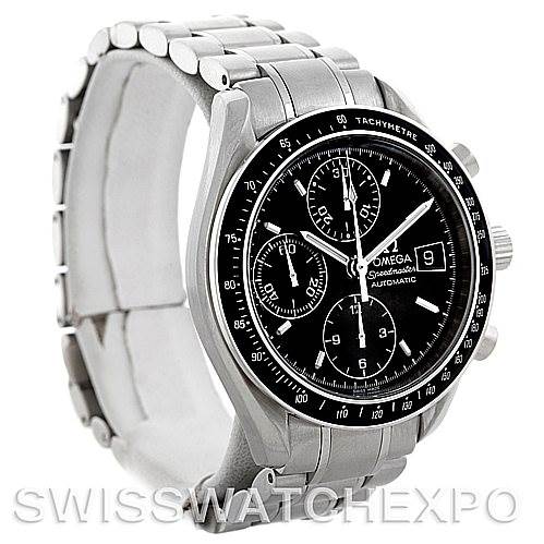 This image shows an Omega Speedmaster 3513.50.00 Men's Stainless Steel Black Dial 3513.50.00 Men's Stainless Steel Black Dial watch at a three-quarter angle, highlighting the face, bezel, and part of the bracelet.
