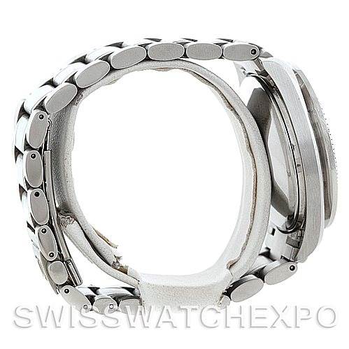 The image shows a side profile of an Omega Speedmaster 3513.30.00 Men
s Stainless Steel Silver Dial 3513.30.00 Men
s Stainless Steel Silver Dial watch, highlighting the bracelet and case thickness.