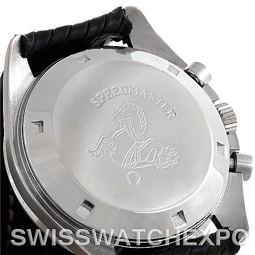 The image shows the case back of an Omega Speedmaster 145.012 Men
s Stainless Steel Black Dial 145.012 Men
s Stainless Steel Black Dial watch, displaying its engraved design and branding.