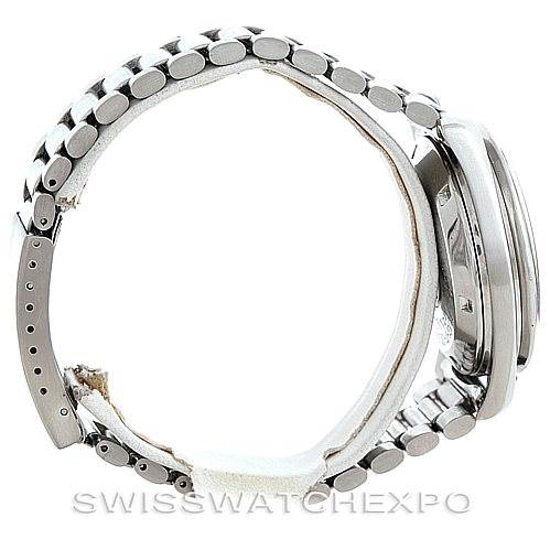 The image shows a side view of the Omega Speedmaster 145.022 Men
s Stainless Steel Black Dial 145.022 Men
s Stainless Steel Black Dial watch, highlighting the case and metal bracelet.