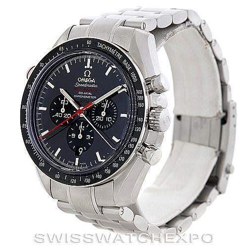 The Omega Speedmaster 311.30.44.51.01.001 Men
s Stainless Steel Black Dial 311.30.44.51.01.001 Men
s Stainless Steel Black Dial watch is shown at a three-quarter angle, displaying the face, bezel, and stainless steel bracelet.