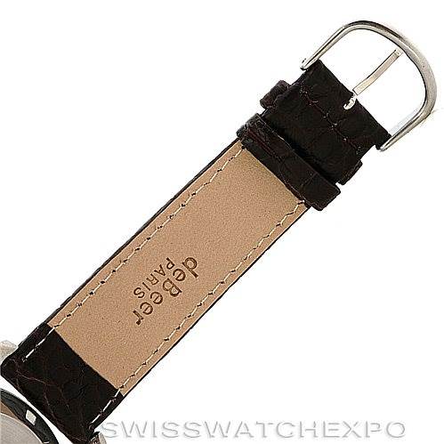 This image shows the leather strap and buckle of the Omega Speedmaster 145.022-69 Men
s Stainless Steel Black Dial 145.022-69 Men
s Stainless Steel Black Dial watch.