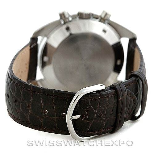 The image shows the back case and strap of an Omega Speedmaster 145.022-69 Men
s Stainless Steel Black Dial 145.022-69 Men
s Stainless Steel Black Dial watch from a rear angle.