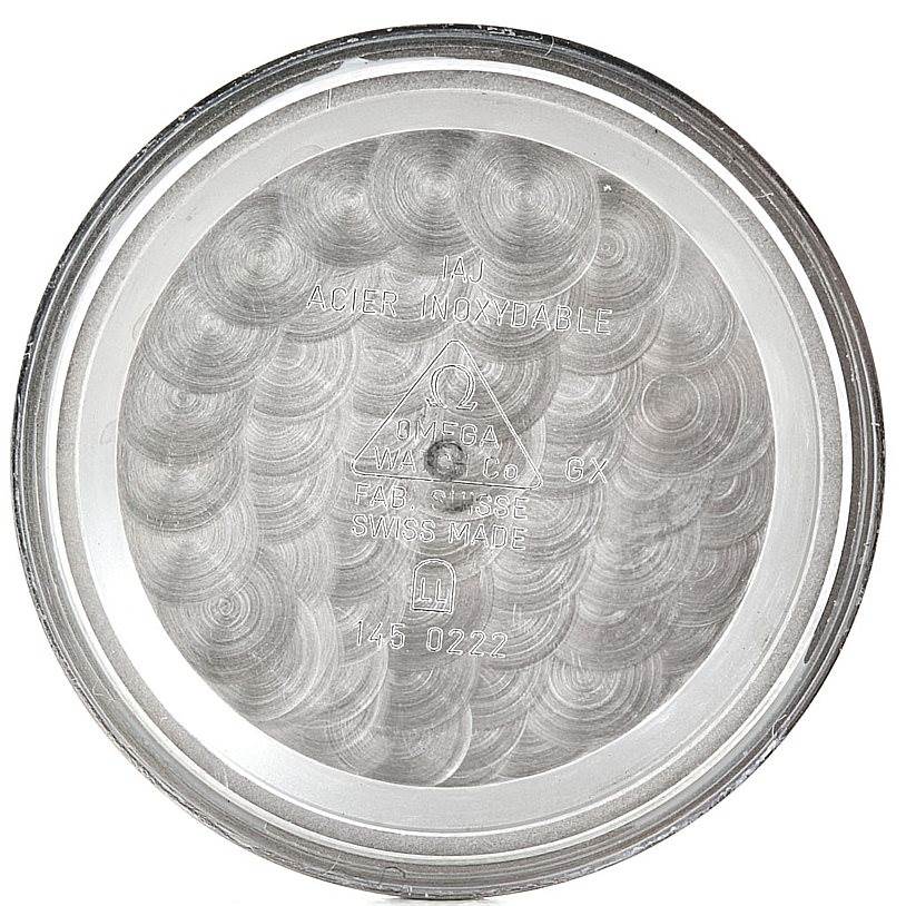 This is the inner side of the case back for an Omega Speedmaster 3594.50.00 Men
s Stainless Steel Black Dial 3594.50.00 Men
s Stainless Steel Black Dial watch, showing its engravings.