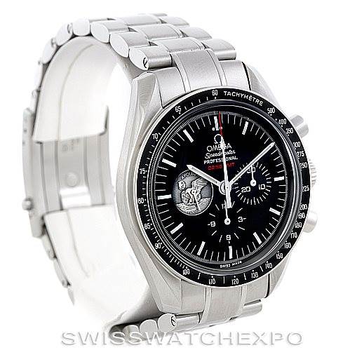 This image shows a front and slightly angled view of an Omega Speedmaster 311.30.42.30.01.002 Men's Stainless Steel Black Dial 311.30.42.30.01.002 Men's Stainless Steel Black Dial watch, highlighting the dial, bezel, and bracelet.