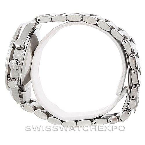 This image shows a side view of the Omega Speedmaster 3513.30.00 Men
s Stainless Steel Silver Dial 3513.30.00 Men
s Stainless Steel Silver Dial watch, highlighting its metal bracelet and side buttons.