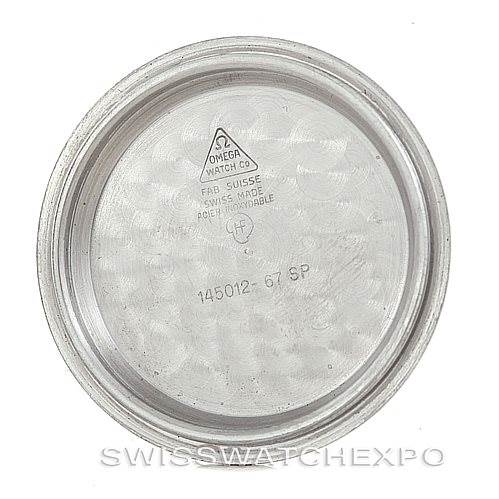 This is the inner case back of an Omega Speedmaster Men
s Stainless Steel Black Dial Men
s Stainless Steel Black Dial watch, shown from a top-down angle.