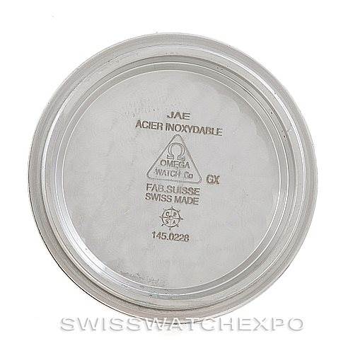 This image shows the inside case back of an Omega Speedmaster 3577.50.00 Men
s Stainless Steel Black Dial 3577.50.00 Men
s Stainless Steel Black Dial, displaying engravings and model information.