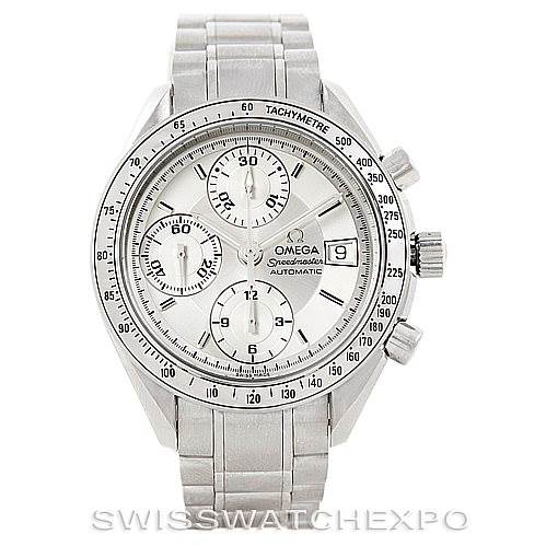 This image shows a front view of an Omega Speedmaster 3513.30.00 Men
s Stainless Steel Silver Dial 3513.30.00 Men
s Stainless Steel Silver Dial watch, displaying its face, bezel, and stainless steel bracelet.