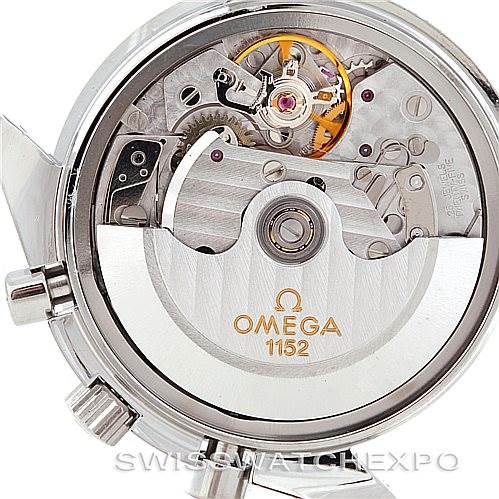 The image shows the intricate movement and inner mechanism of an Omega Speedmaster 3513.50.00 Men
s Stainless Steel Black Dial 3513.50.00 Men
s Stainless Steel Black Dial watch, model 1152.
