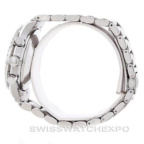 The Omega Speedmaster 3513.50.00 Men
s Stainless Steel Black Dial 3513.50.00 Men
s Stainless Steel Black Dial watch is shown from a side angle, displaying its bracelet, clasp, and side profile of the case.