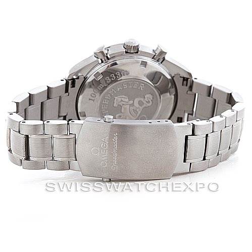 The image shows the back view of an Omega Speedmaster 3222.80.00 Men
s Stainless Steel Blue Dial 3222.80.00 Men
s Stainless Steel Blue Dial watch, featuring the bracelet and clasp.