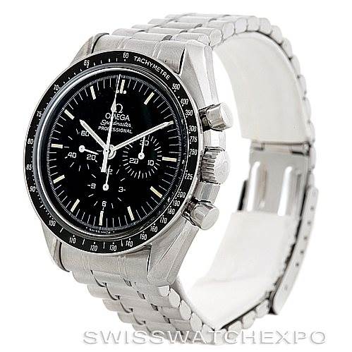 The Omega Speedmaster 3590.50.00 Men
s Stainless Steel Black Dial 3590.50.00 Men
s Stainless Steel Black Dial watch is shown at a three-quarter angle, displaying the face, bezel, crown, and bracelet.