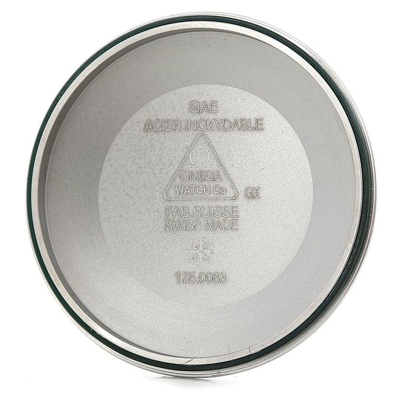 This image shows the inside case back of an Omega Speedmaster 3513.50.00 Men
s Stainless Steel Black Dial 3513.50.00 Men
s Stainless Steel Black Dial watch.