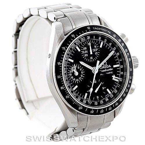 This Omega Speedmaster 3220.50.00 Men
s Stainless Steel Black Dial 3220.50.00 Men
s Stainless Steel Black Dial watch is shown at a slight angle, highlighting the stainless steel bracelet, black dial, and bezel.