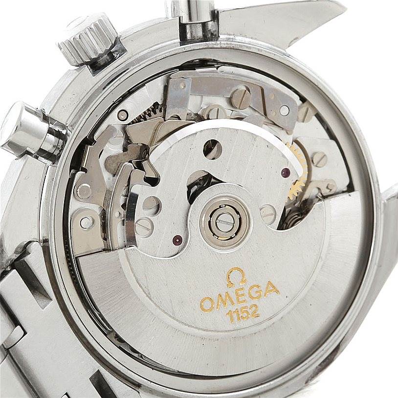 This image shows the internal movement mechanism of the Omega Speedmaster 3513.50.00 Men
s Stainless Steel Black Dial 3513.50.00 Men
s Stainless Steel Black Dial watch, viewed from the back.