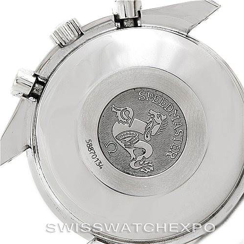 The image shows the case back of an Omega Speedmaster 3523.80.00 Men
s Stainless Steel Blue Dial 3523.80.00 Men
s Stainless Steel Blue Dial watch, featuring the Speedmaster engraving and the watch
s serial number.