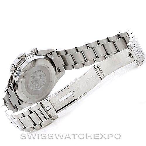 This image shows the back case and open stainless steel bracelet of an Omega Speedmaster 3523.80.00 Men
s Stainless Steel Blue Dial 3523.80.00 Men
s Stainless Steel Blue Dial watch.