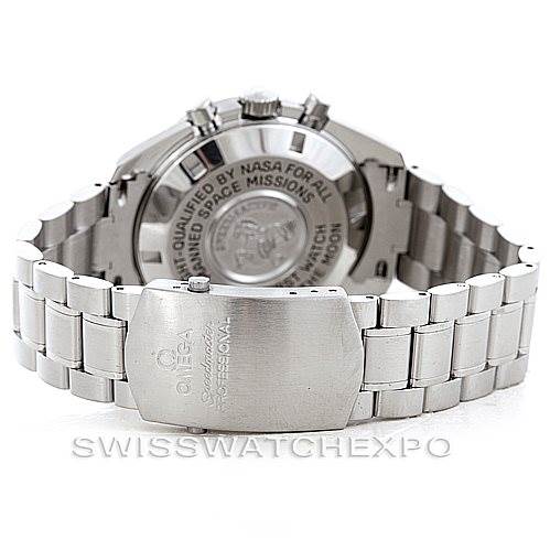 The photo shows the back and bracelet clasp of an Omega Speedmaster 3570.50.00 Men
s Stainless Steel Black Dial 3570.50.00 Men
s Stainless Steel Black Dial watch.