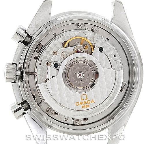 This image shows the case back and movement of an Omega Speedmaster 3510.50.00 Men
s Stainless Steel Black Dial 3510.50.00 Men
s Stainless Steel Black Dial watch, highlighting its intricate internal mechanisms.