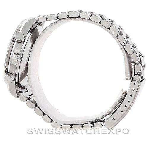 The image shows a side view of the Omega Speedmaster 3510.50.00 Men
s Stainless Steel Black Dial 3510.50.00 Men
s Stainless Steel Black Dial watch, highlighting the bracelet and case side with crown and pushers.