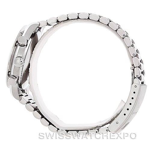 This image shows a side profile of the Omega Speedmaster 3510.50.00 Men
s Stainless Steel Black Dial 3510.50.00 Men
s Stainless Steel Black Dial watch, highlighting the bracelet and the side buttons.