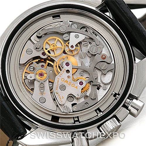 This image shows the case back of an Omega Speedmaster 3870.50.31 Men
s Stainless Steel Black Dial 3870.50.31 Men
s Stainless Steel Black Dial watch, highlighting its intricate movement and internal mechanics.