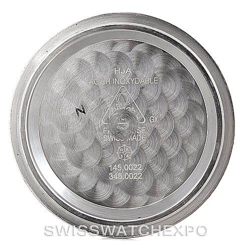 This image shows the inner case back of an Omega Speedmaster 3870.50.31 Men
s Stainless Steel Black Dial 3870.50.31 Men
s Stainless Steel Black Dial watch, displaying engraved model and manufacturing details.