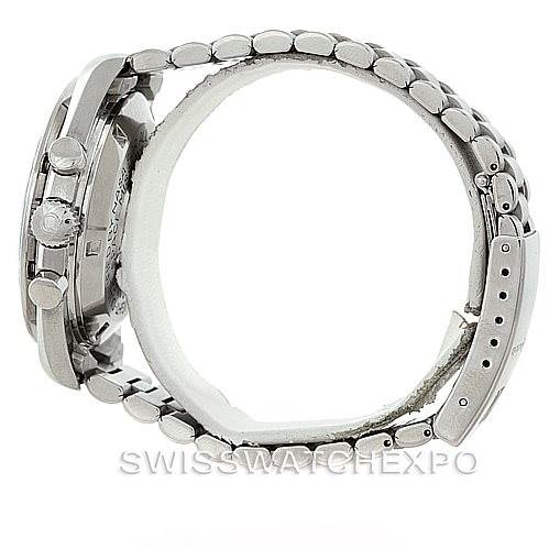 The image shows a side view of the Omega Speedmaster 3590.50.00 Men's Stainless Steel Black Dial 3590.50.00 Men's Stainless Steel Black Dial watch, highlighting the crown, pushers, and metal bracelet.