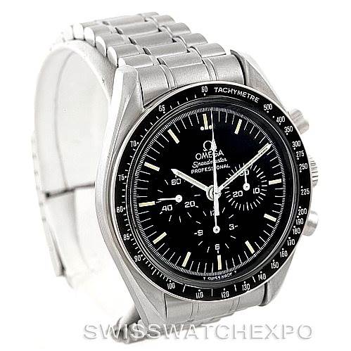 The image shows an Omega Speedmaster 3590.50.00 Men's Stainless Steel Black Dial 3590.50.00 Men's Stainless Steel Black Dial watch, with a frontal view displaying the watch face, tachymeter bezel, and stainless steel bracelet.