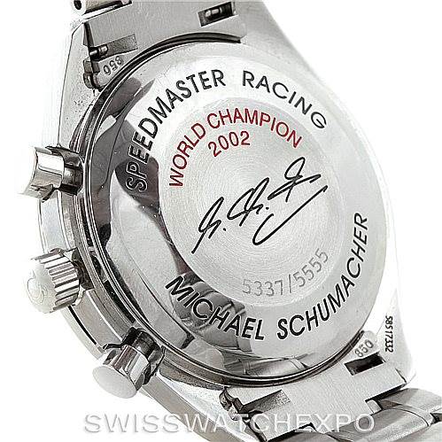 The image shows the case back of the Omega Speedmaster 3529.50.00 Men
s Stainless Steel Black Dial 3529.50.00 Men
s Stainless Steel Black Dial Racing watch, highlighting the inscription and limited edition number.