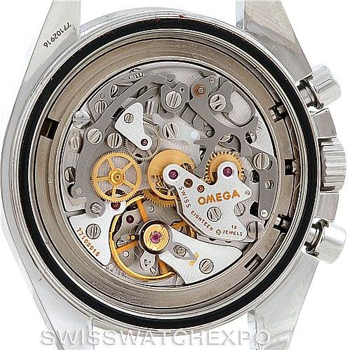 This is a close-up view of the Omega Speedmaster 3570.50.00 Men
s Stainless Steel Black Dial 3570.50.00 Men
s Stainless Steel Black Dial watch
s intricate movement mechanism from the back.