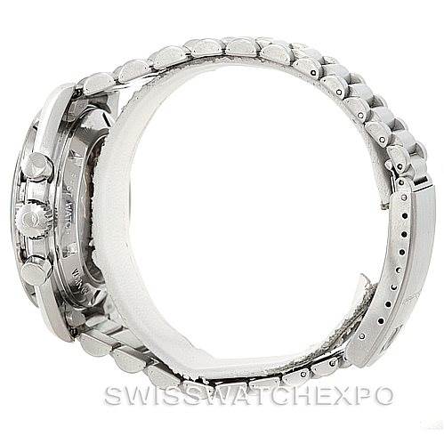 This image shows a side view of the Omega Speedmaster 3592.50.00 Men
s Stainless Steel Black Dial 3592.50.00 Men
s Stainless Steel Black Dial watch, highlighting its case, bracelet, and pushers.