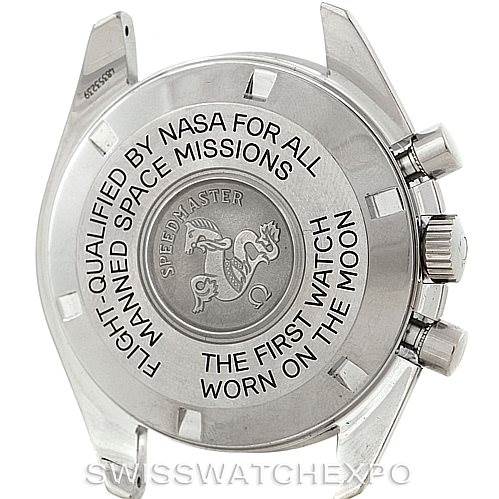 The image shows the back case, lugs, and pushers of the Omega Speedmaster 3570.50.00 Men
s Stainless Steel Black Dial 3570.50.00 Men
s Stainless Steel Black Dial watch at a slight angle.