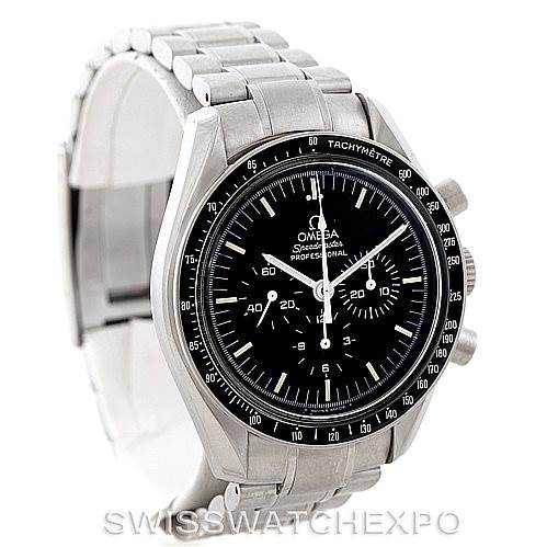 The image shows an Omega Speedmaster 3570.50.00 Men
s Stainless Steel Black Dial 3570.50.00 Men
s Stainless Steel Black Dial watch from a front angle, displaying the dial, bezel, and bracelet.