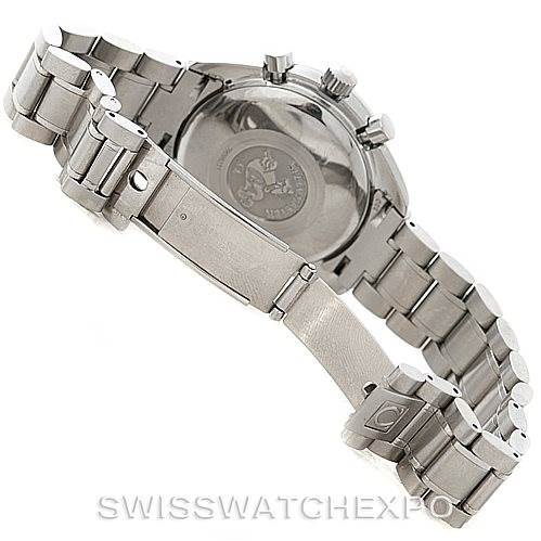 The image shows the back case, closed clasp, and bracelet of an Omega Speedmaster 3513.50.00 Men
s Stainless Steel Black Dial 3513.50.00 Men
s Stainless Steel Black Dial watch from a rear angle.