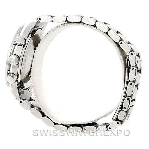 This image shows the right side view of an Omega Speedmaster 3513.50.00 Men
s Stainless Steel Black Dial 3513.50.00 Men
s Stainless Steel Black Dial watch, focusing on its case and metallic bracelet.