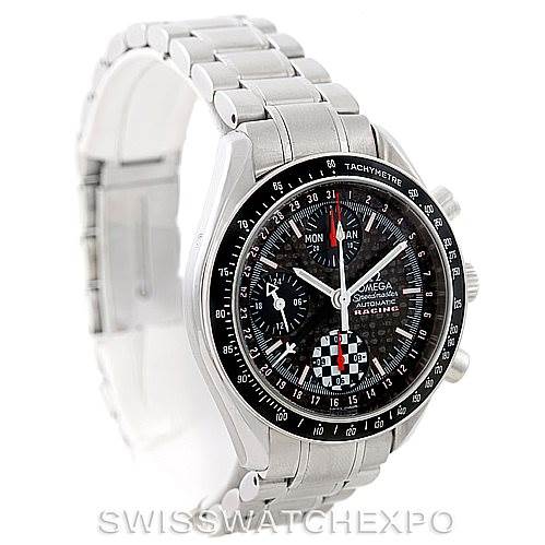 The Omega Speedmaster 3529.50.00 Men
s Stainless Steel Black Dial 3529.50.00 Men
s Stainless Steel Black Dial watch is shown at a slight angle, highlighting its face, bezel, and metal bracelet.