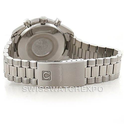 The image shows the rear side and bracelet clasp of an Omega Speedmaster 3510.50.00 Men
s Stainless Steel Black Dial 3510.50.00 Men
s Stainless Steel Black Dial watch.