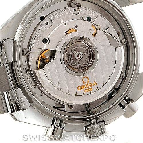 This image shows the back and internal movement of an Omega Speedmaster 3510.50.00 Men
s Stainless Steel Black Dial 3510.50.00 Men
s Stainless Steel Black Dial watch, highlighting its intricate mechanics.