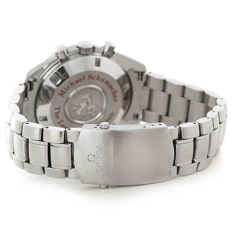 This image shows the back of the Omega Speedmaster 3506.31.00 Men
s Stainless Steel Silver Dial 3506.31.00 Men
s Stainless Steel Silver Dial watch, focusing on the clasp and bracelet.