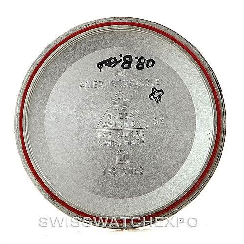 This image shows the inside case back of an Omega Speedmaster 3510.50.00 Men
s Stainless Steel Black Dial 3510.50.00 Men
s Stainless Steel Black Dial watch, highlighting its stainless steel material and engravings.