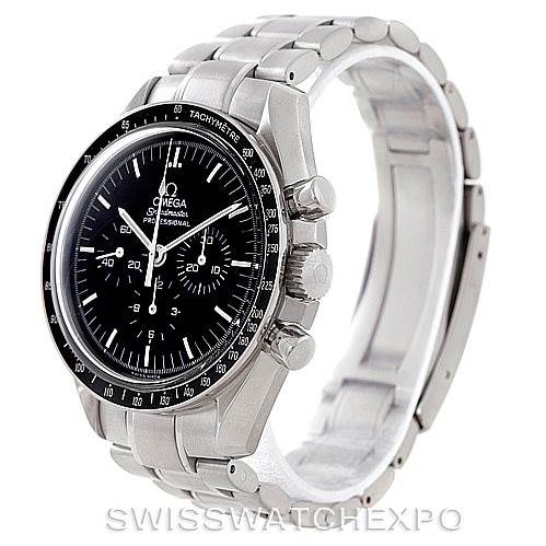 This image shows an Omega Speedmaster 3572.50.00 Men
s Stainless Steel Black Dial 3572.50.00 Men
s Stainless Steel Black Dial watch at a three-quarter angle, displaying the face, bezel, and bracelet.