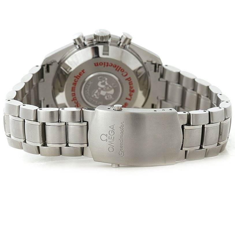 The image shows the Omega Speedmaster 3506.31.00 Men
s Stainless Steel Silver Dial 3506.31.00 Men
s Stainless Steel Silver Dial watch from the back, highlighting the clasp, bracelet, and case back.