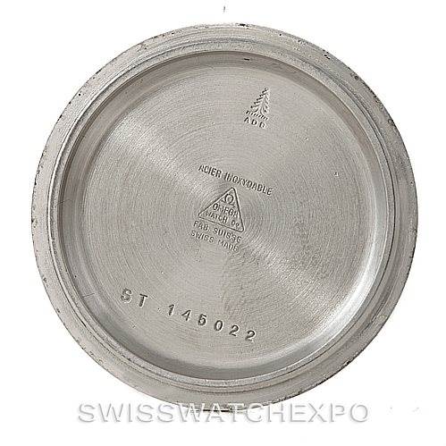 This image shows the inside case back of an Omega Speedmaster 145.022 Men
s Stainless Steel Black Dial 145.022 Men
s Stainless Steel Black Dial watch, featuring the model number and other engravings.