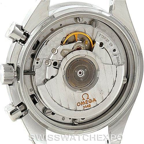 This image shows the movement mechanism of an Omega Speedmaster 3510.50.00 Men
s Stainless Steel Black Dial 3510.50.00 Men
s Stainless Steel Black Dial watch from a rear, exposed caseback angle.