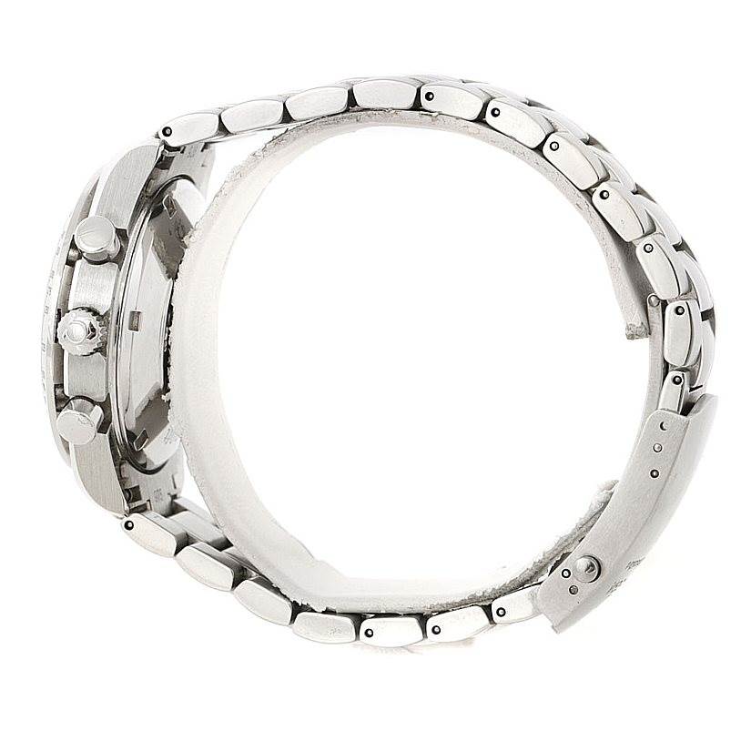 The image shows a side view of the Omega Speedmaster 3211.31.00 Men
s Stainless Steel Silver Dial 3211.31.00 Men
s Stainless Steel Silver Dial watch, highlighting its bracelet and side pushers.