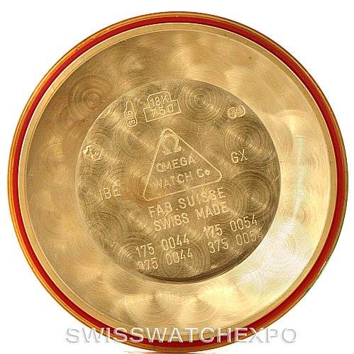 This image shows the inside case back of an Omega Speedmaster 3621.80.00 Men's Yellow Gold Blue Dial 3621.80.00 Men's Yellow Gold Blue Dial watch.